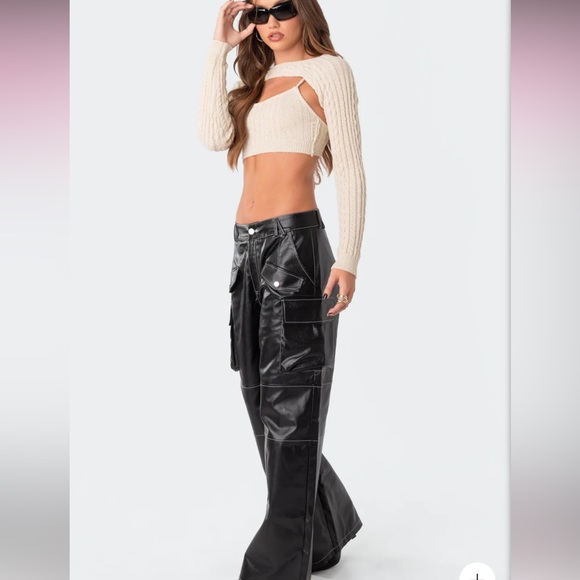 Edikted Faye Faux Leather Cargo Pants - Size M NWOT - Picture 2 of 5